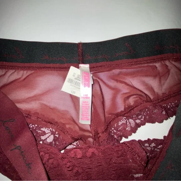 2Pc Pink Victoria’s Red and Gray Lace and Cotton Panties - Picture 6 of 12